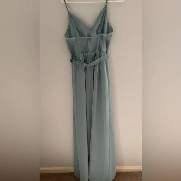 White by Vera Wang dusty baby blue V-Neck Pleated Maxi Dress - Picture 3 of 8